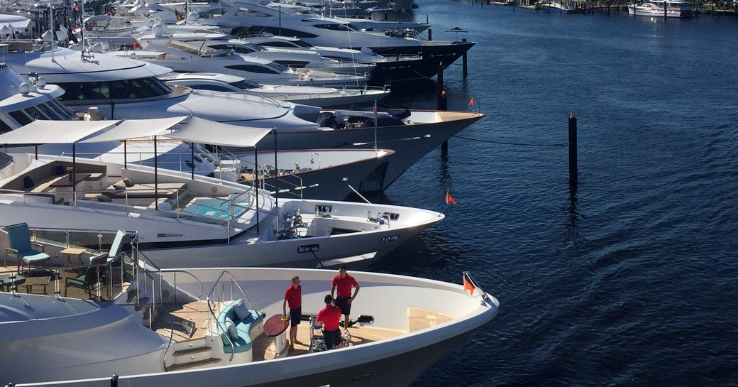 Luxury yachts on the canal at FLIBS 2019