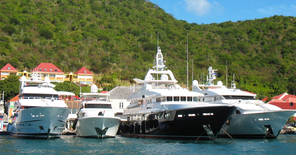 Yachts moored in a Caribbean marina