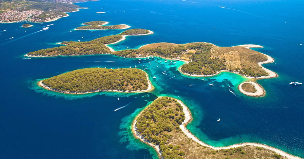 Aerial view looking down on Croatian archipelago