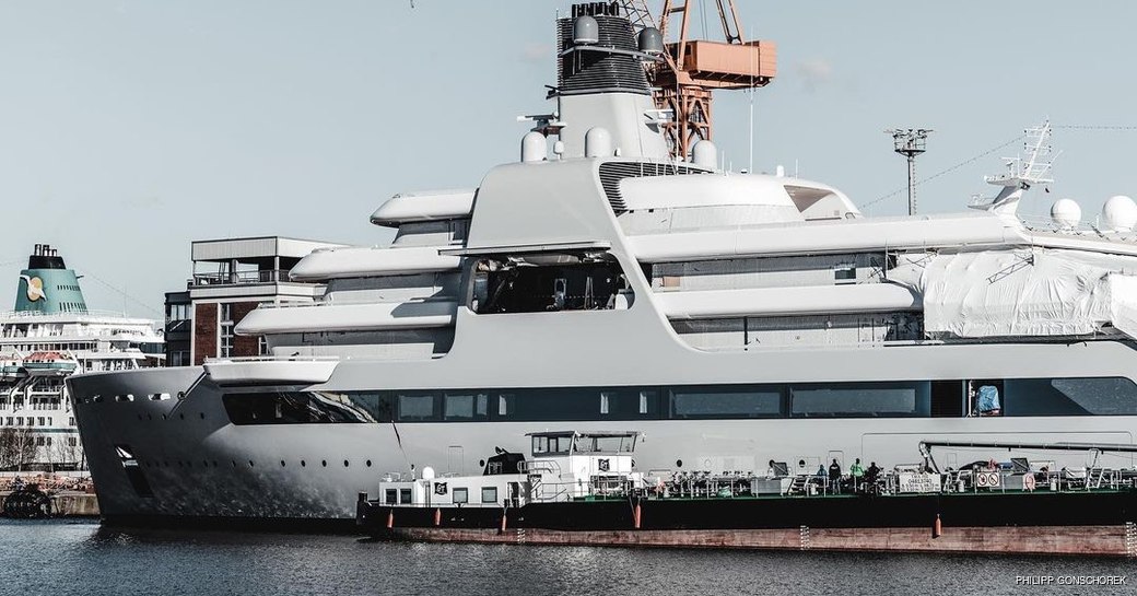 140m Solaris with crane in a shipyard in Germany