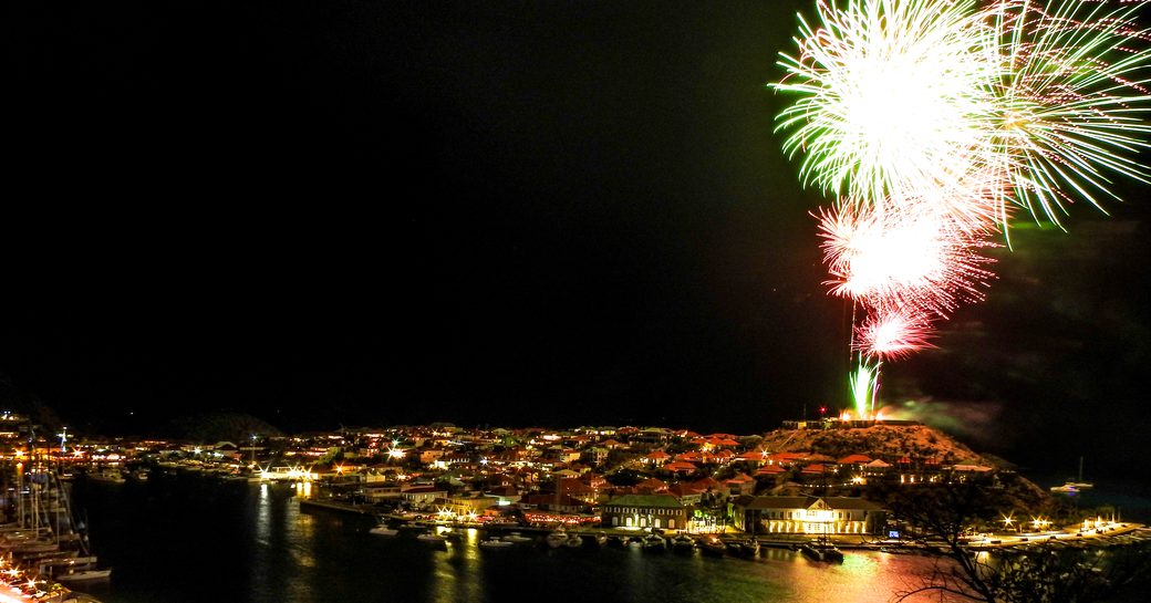 New Year's firework display in Gustavia Harbor, St Barts