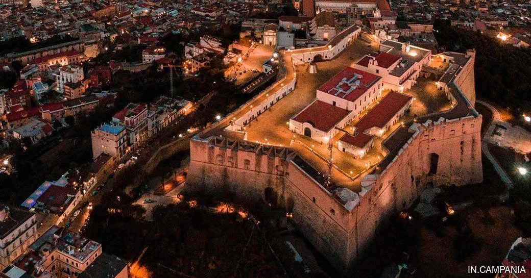 Castel Sant'Elmo Naples aerial view night