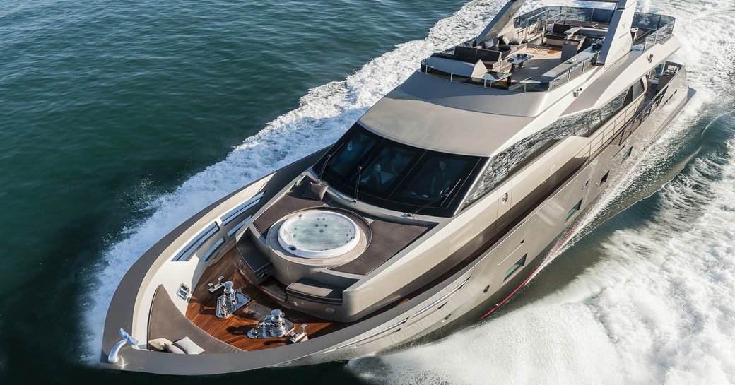 An aerial image which show the sundeck Jacuzzi on board superyacht SHADOW