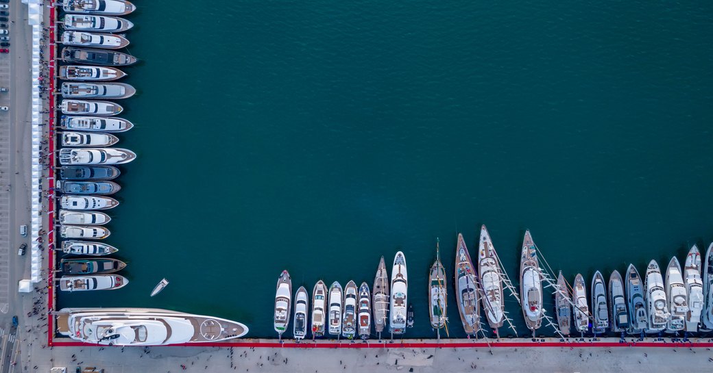 boats lined up in the port in Nafplio