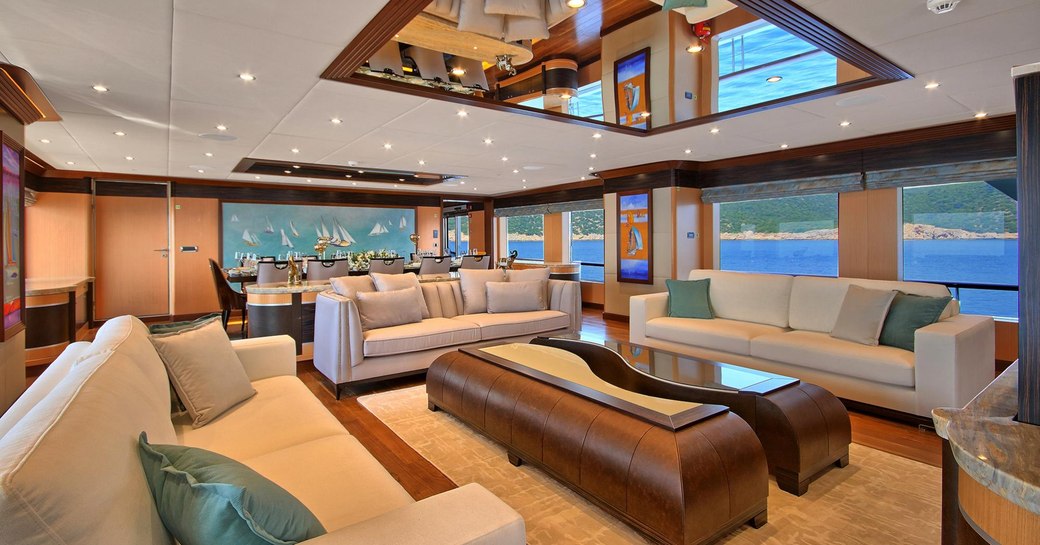 Main salon on board charter motor sailer yacht MEIRA