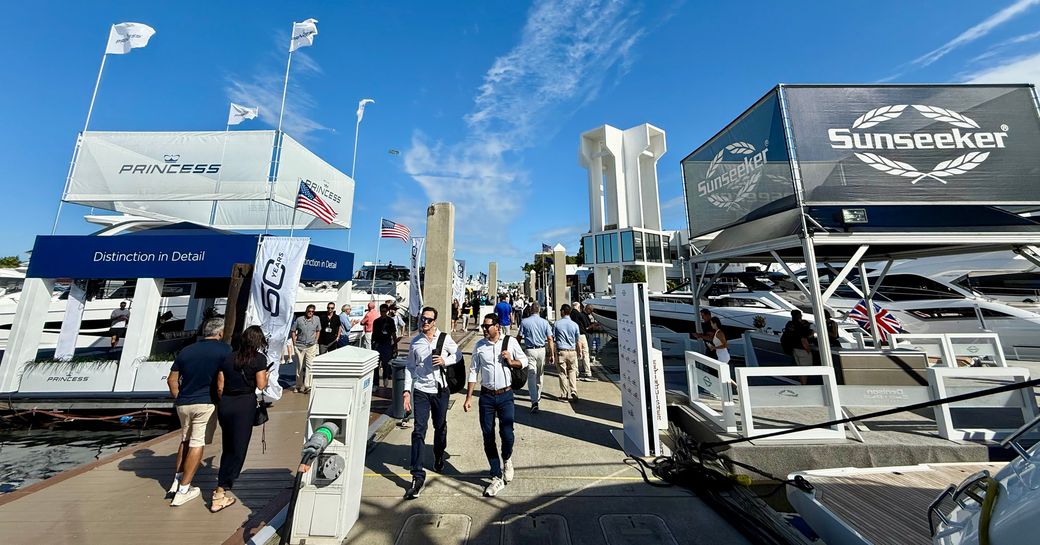 Fort Lauderdale International Boat Show exhibit stands of Princess and Sunseeker
