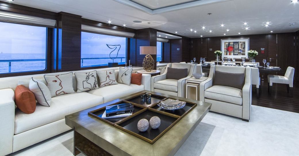 sociable seating area in main salon of charter yacht 4YOU