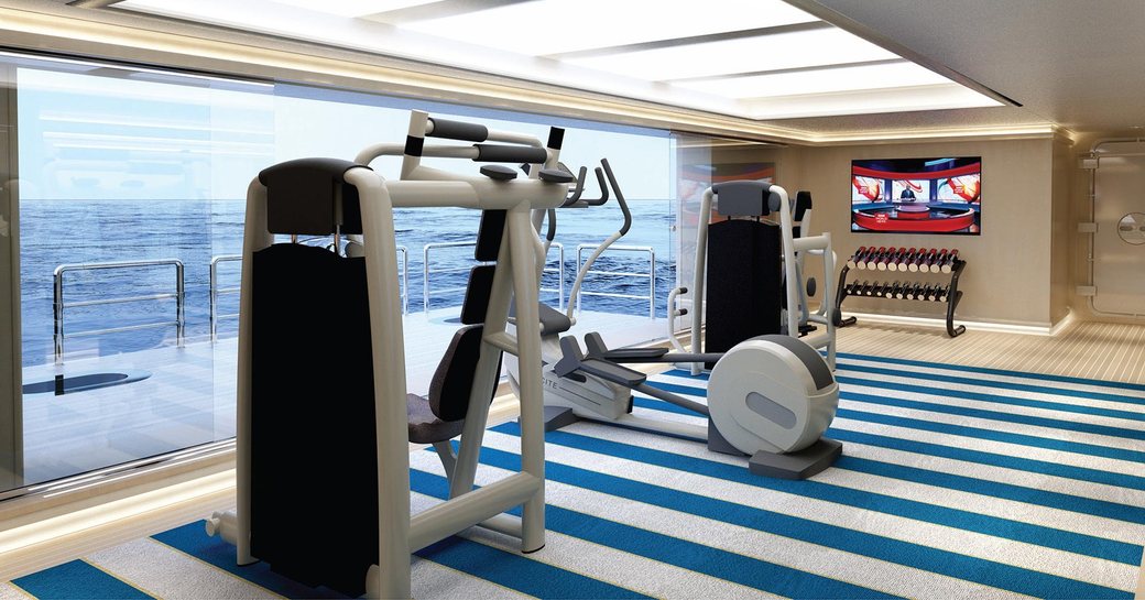 The onboard gymnasium of Feadship superyacht AQUARIUS
