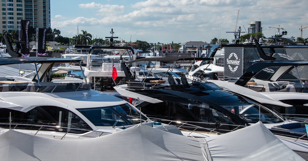 Display of Sunseeker charter yachts at FLIBS