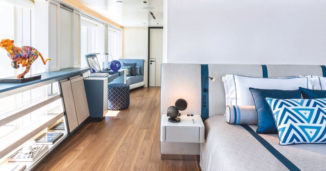 bedroom interior design onboard the newly launched motoryacht RIO