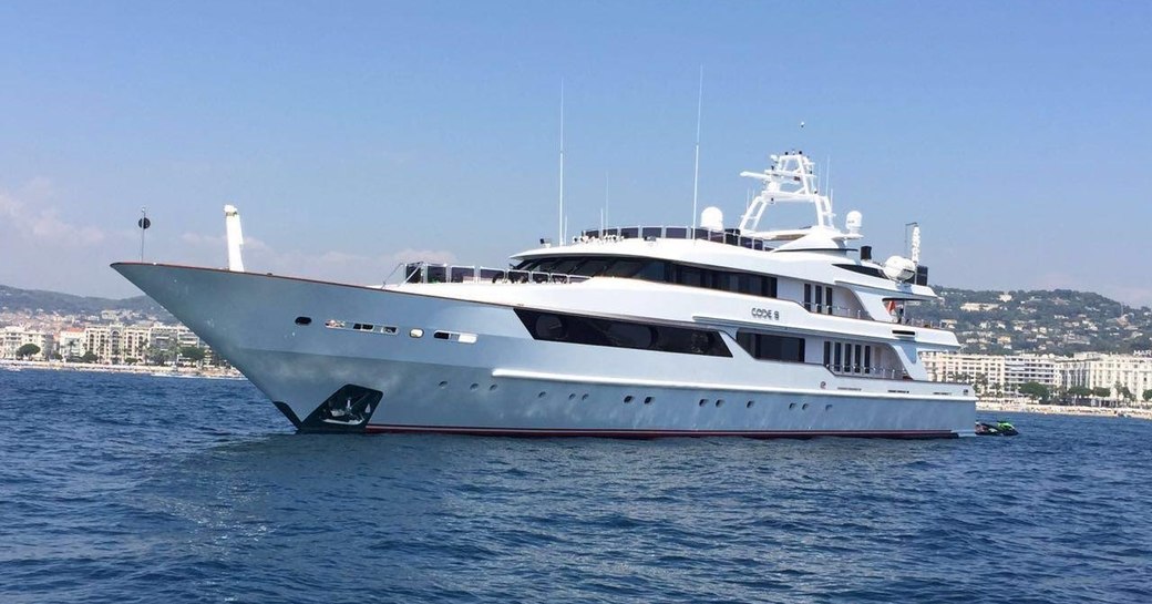 Benetti motor yacht Code 8 anchors on a luxury yacht charter