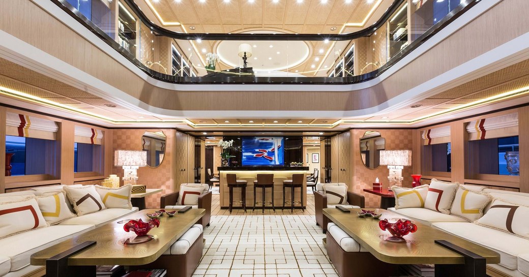 Mezzanine style main salon on Superyacht AXIOMA