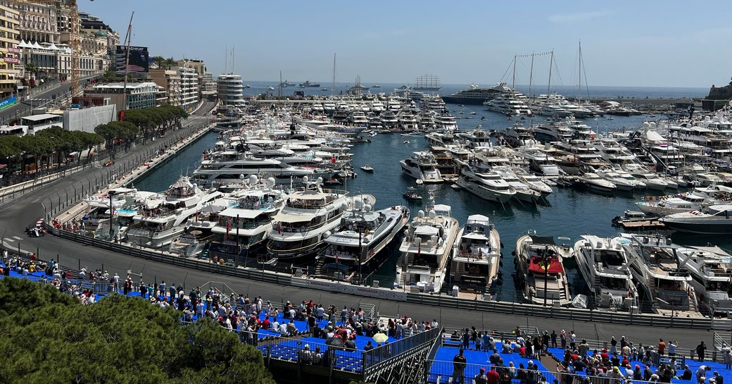 Yachts at the Monaco Grand Prix 2022 race circuit