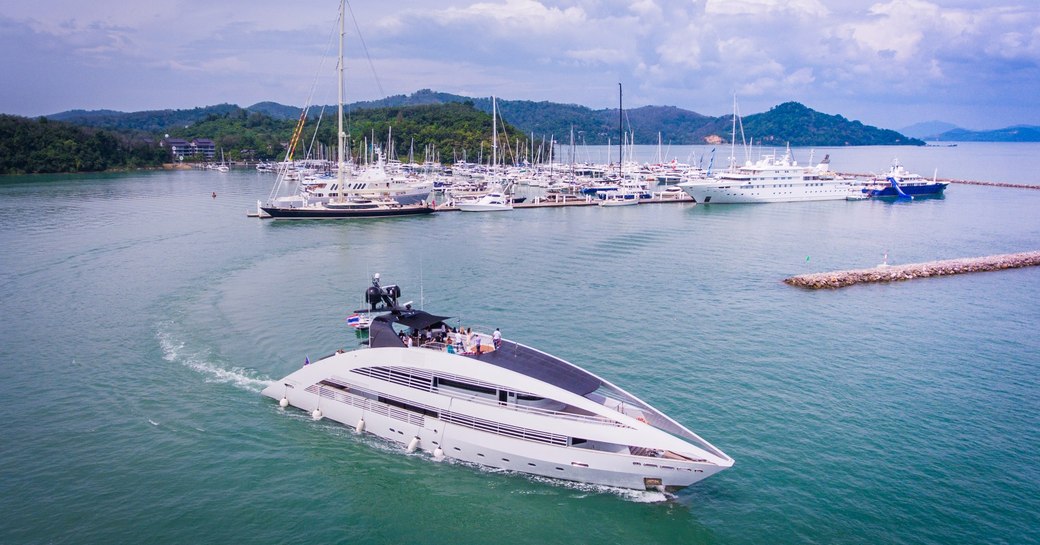 motor yacht Ocean Emerald departs for a cruise at the Thailand Yacht Show