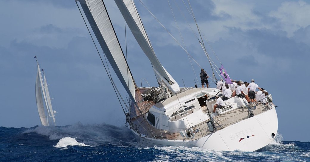 sailing yacht SPIIP in action at the St Barths Bucket Regatta