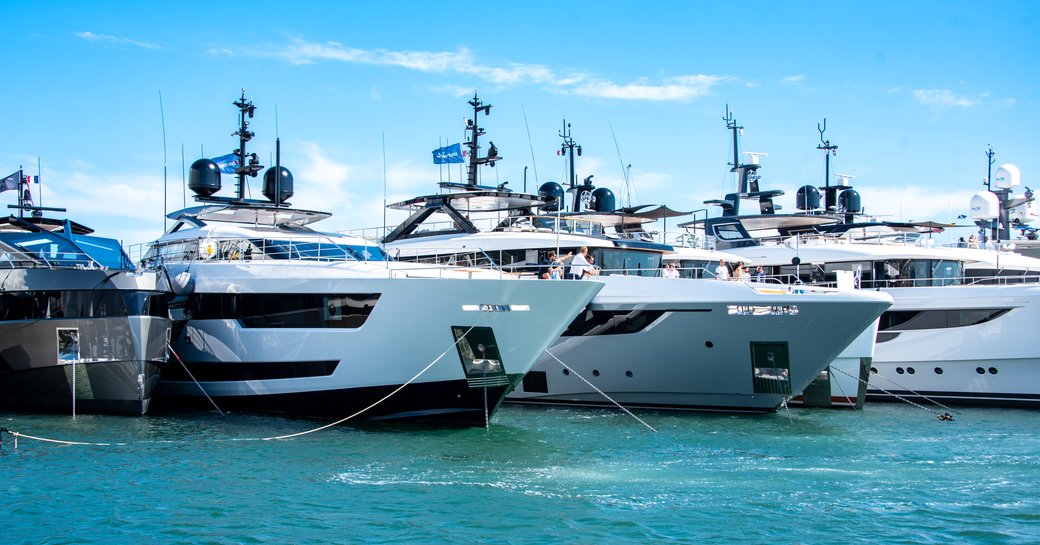 Motor yacht charters berthed at Cannes Yachting Festival