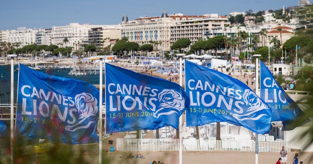 Cannes Lions flags blowing in the wind in Cannes