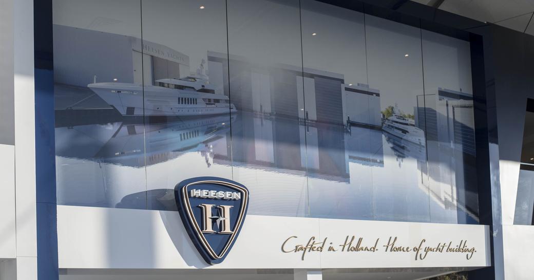 Heesen stand with logo and motto at Monaco Yacht Show 2018