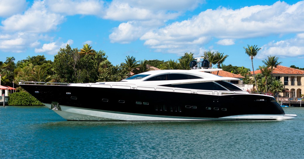 A motor yacht charter at anchor in Miami