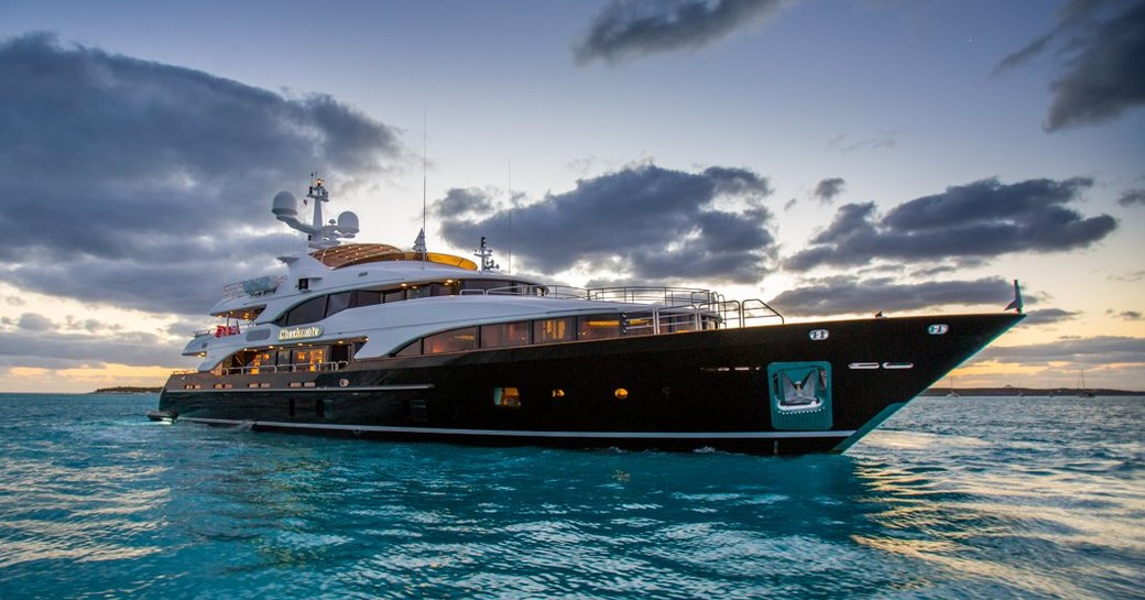 superyacht CHECKMATE anchors on a private yacht charter in the Caribbean