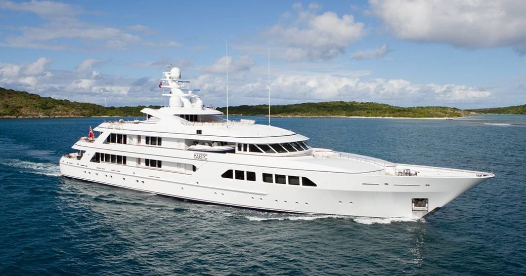 superyacht MAJESTIC gets underway on a luxury yacht charter in the Mediterranean