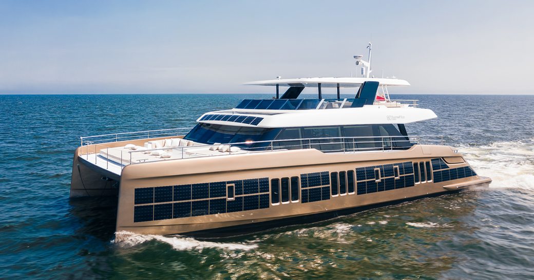 Charter yacht SOL underway, surrounded by sea 