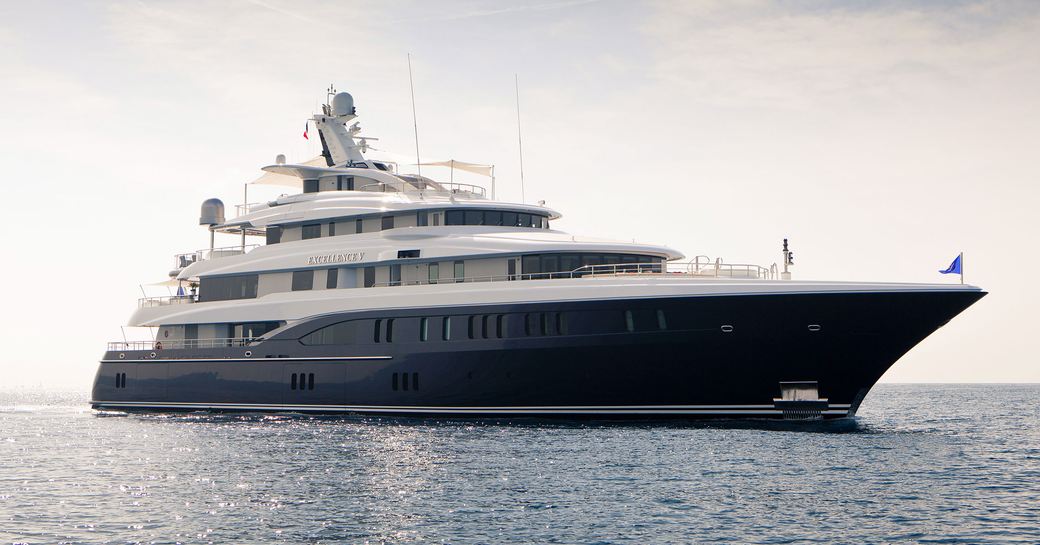 Charter yacht ARIENCE at anchor, surrounded by sea