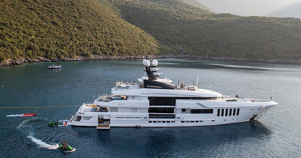 motor yacht OURANOS anchors in Greece as water toys take to the water