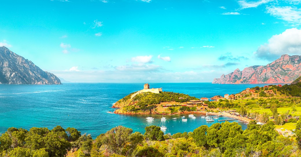 The beautiful fishing village of Girolata in the south of the Scandola Nature Reserve off Corsica, France