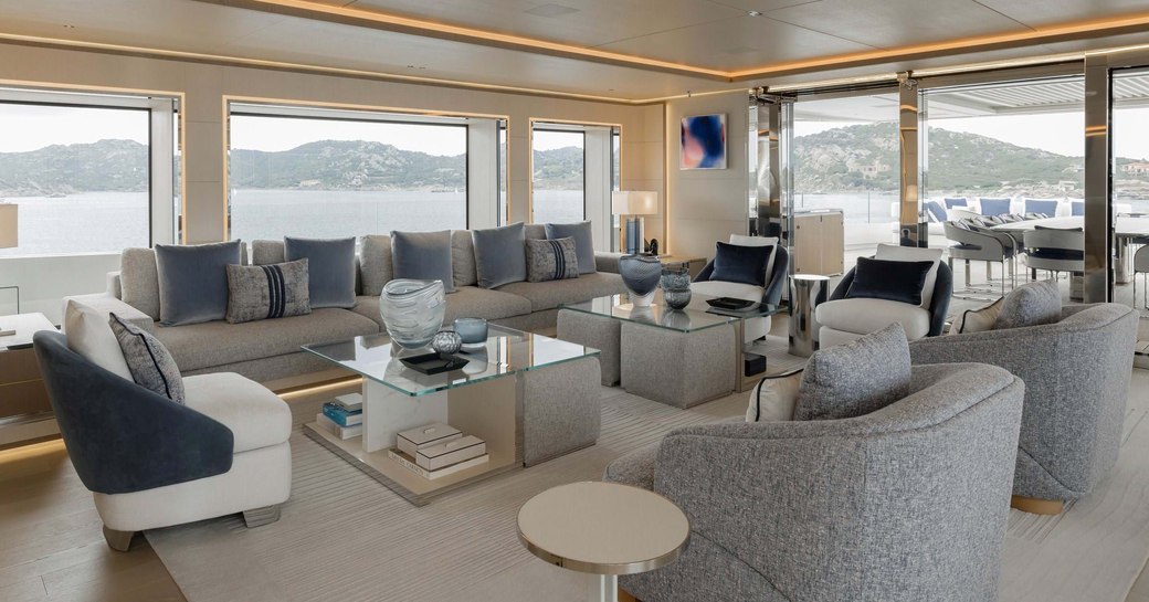 Charter yacht LASATA main salon lounge area