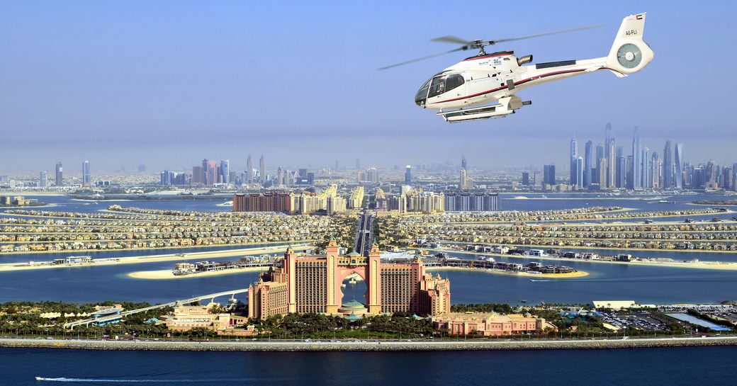 Abu Dhabi helicopter flying above