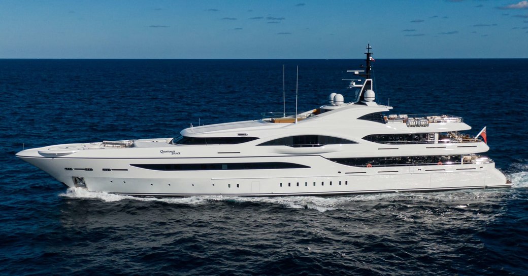 Charter yacht Quantum of Solace underway, surrounded by sea