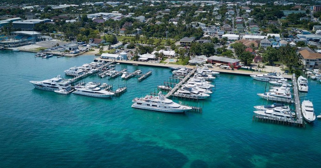 Aerial view of marina that plays host to Bahamas charter show