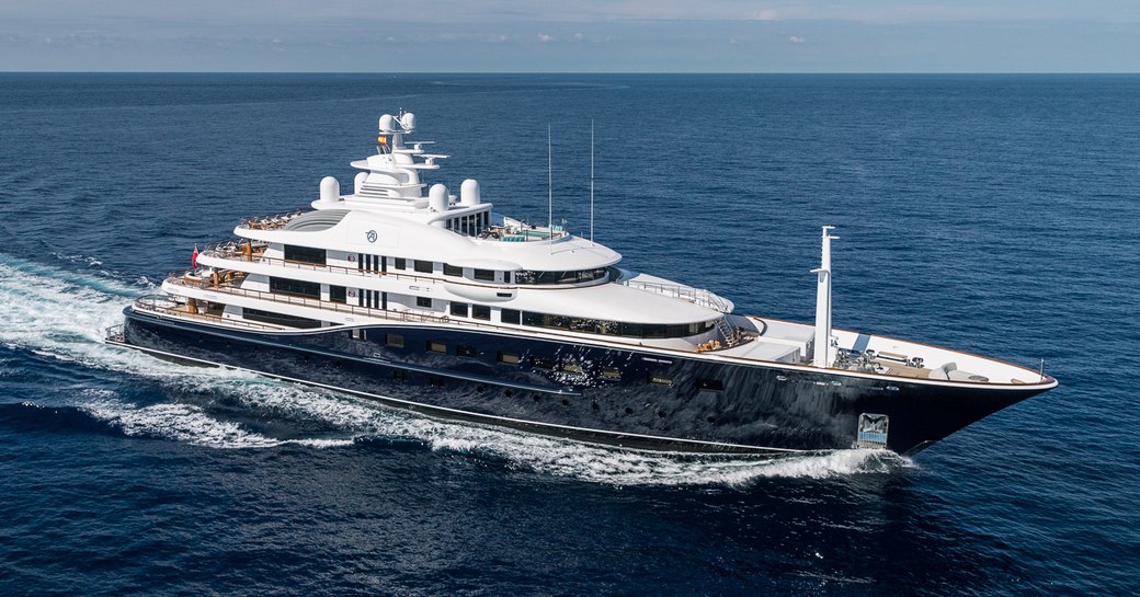 Charter yacht AQUILA underway, surrounded by sea