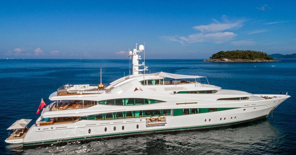 superyacht Lady Christine at anchor in Phuket at the Kata Rocks Superyacht Rendezvous