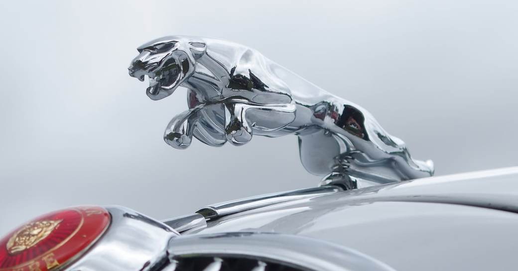 Pouncing Jaguar emblem fashioned on the bonnet of a Jaguar automobile.