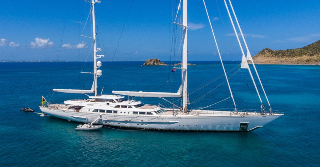 sailing yacht Spirit of the C’s anchors during a charter vacation