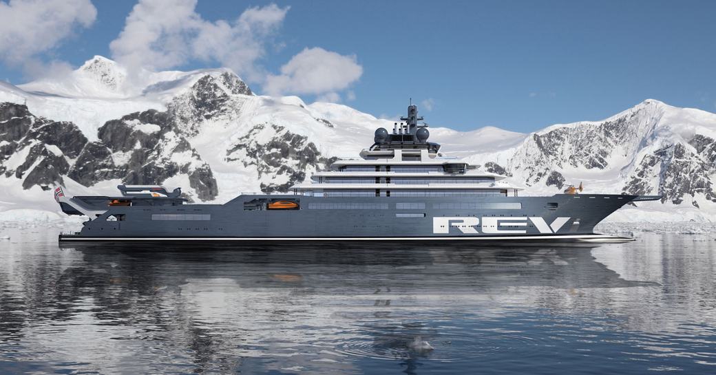 Superyacht charter REV OCEAN with snow-capped mountains