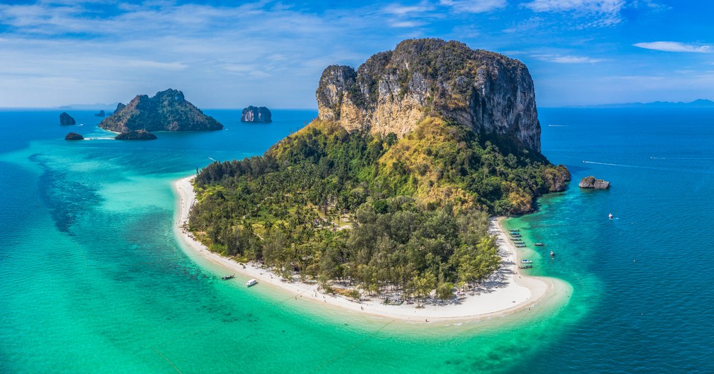 Aerial image of Koh Poda islands in Phuket, Thailand