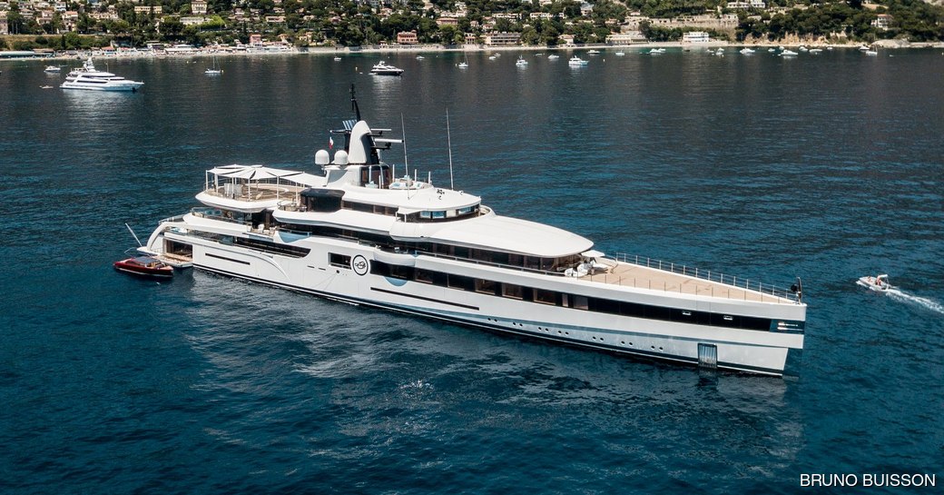 Superyacht Lady S at anchor in the Mediterranean 