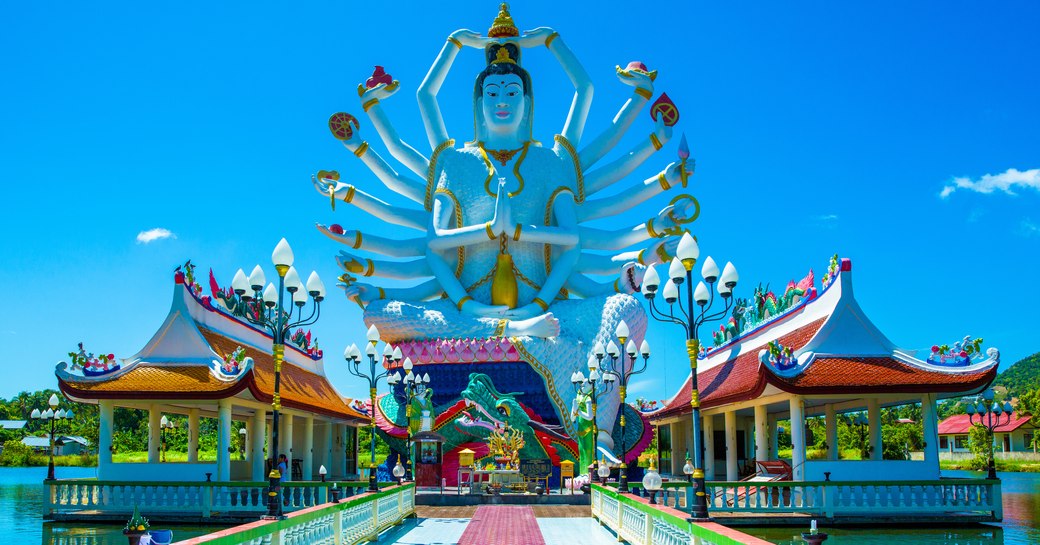  Statue of Guanyin with eighteen arms at Wat Plai Laem Buddhist temple on the island of Koh Samui, Thailand