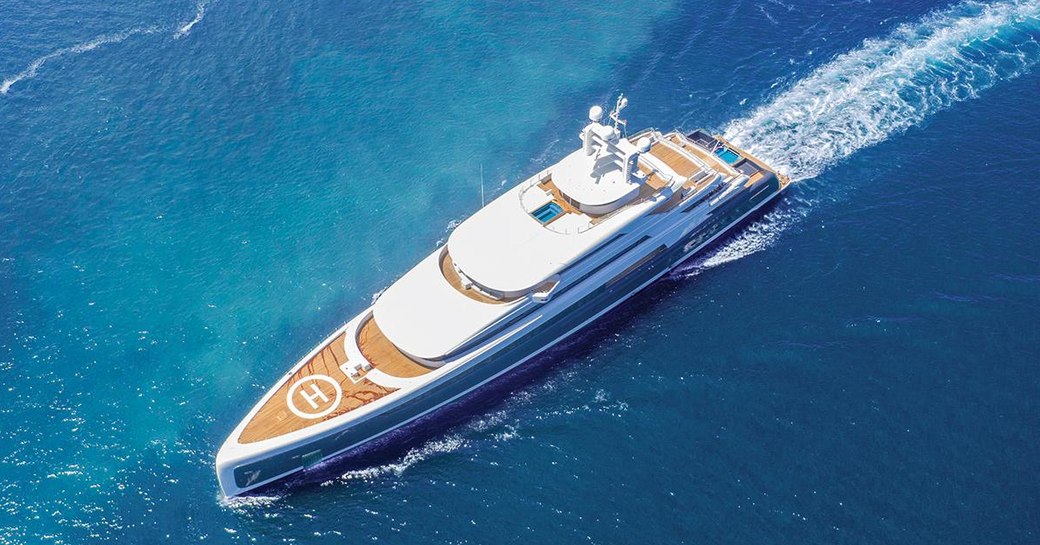 superyacht Illusion Plus underway on her maiden voyage 