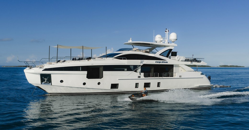Charter yacht CARPE DIEM running, surrounded by sea