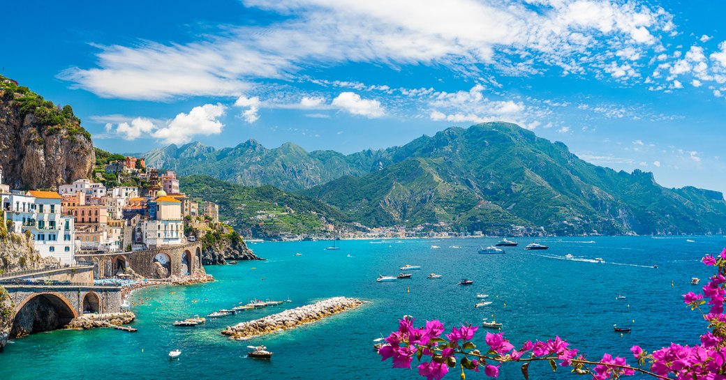 Landscape with Atrani town at famous amalfi coast, Italy