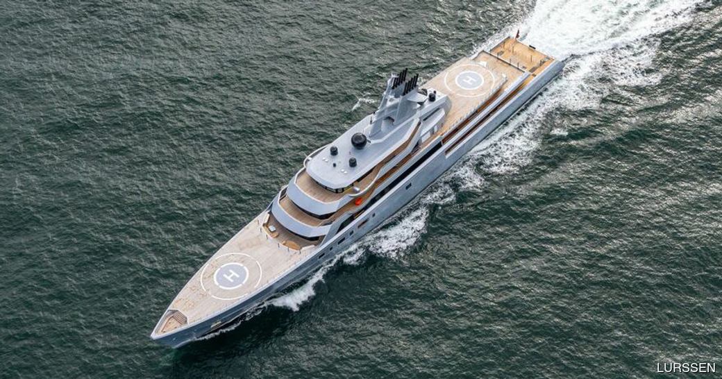 Overhead view looking down on superyacht DRAGONFLY