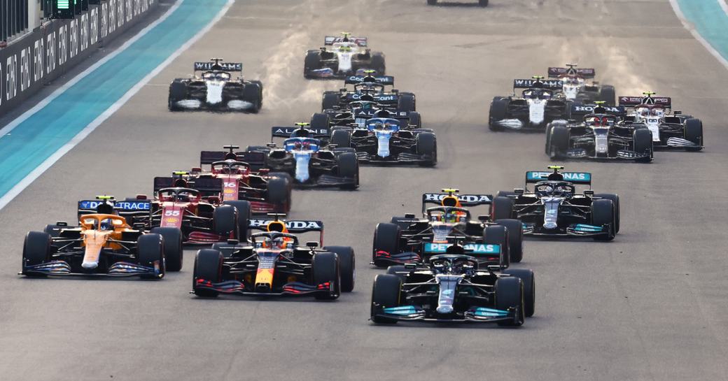 Yas Marina circuit with Formula One racers in action