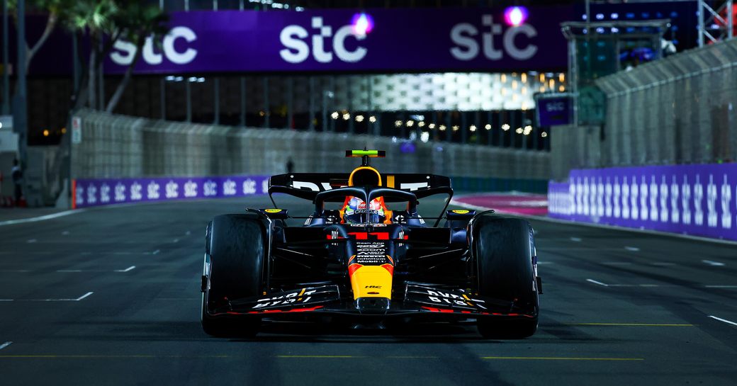 Formula One racer in action on Jeddah Corniche circuit