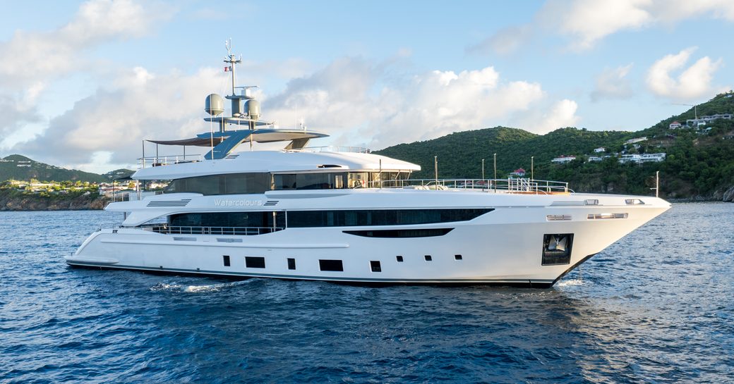 Charter yacht WATERCOLOURS at anchor