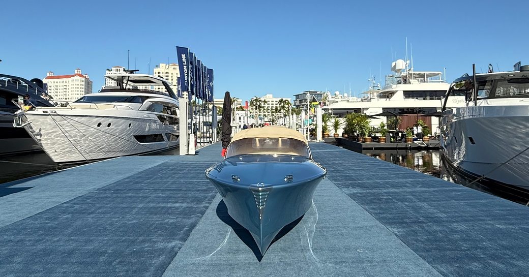 Docks at PBIBS with motor yachts berthed either side