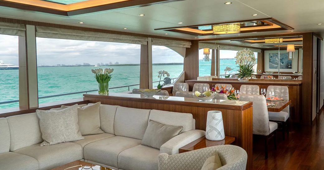 Elegant light filled interior on motor yacht ENTREPRENEUR